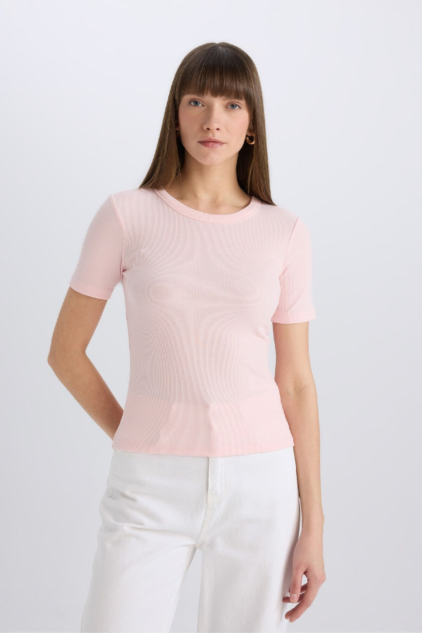 Defacto Kadın Short Sleeve T-Shirt C0097Ax - Açık Pembe