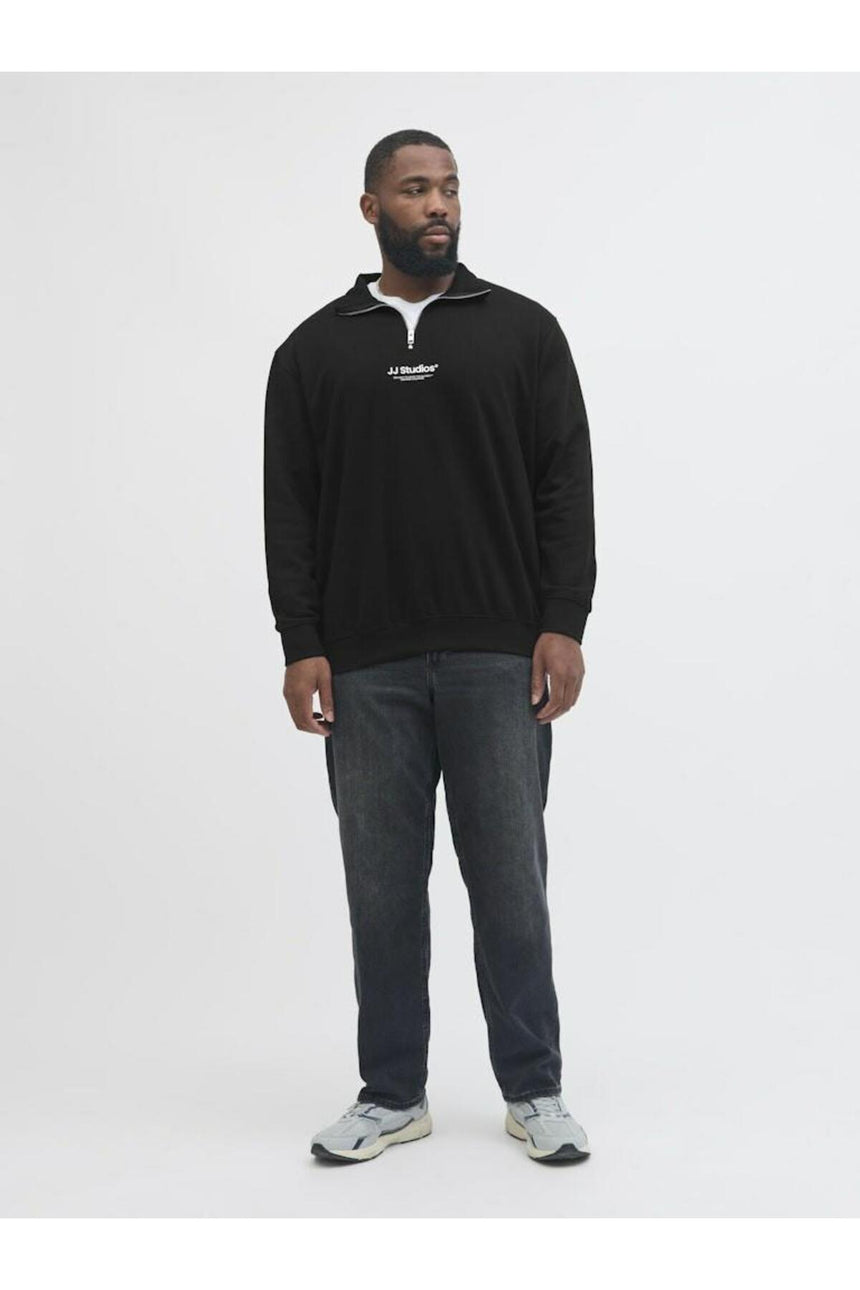 JACK&JONES PLUS JJESOHO SWEAT QUARTER ZIP HN NOOS PLS 12279519 - Siyah