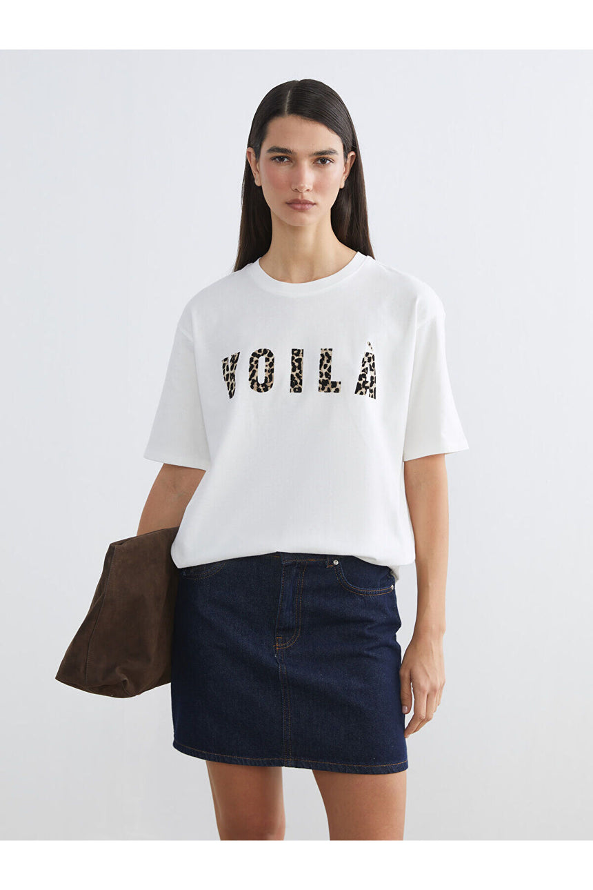LC Waikiki Kadın Kısa Kollu T-Shirt S6EH01M8 - Ekru