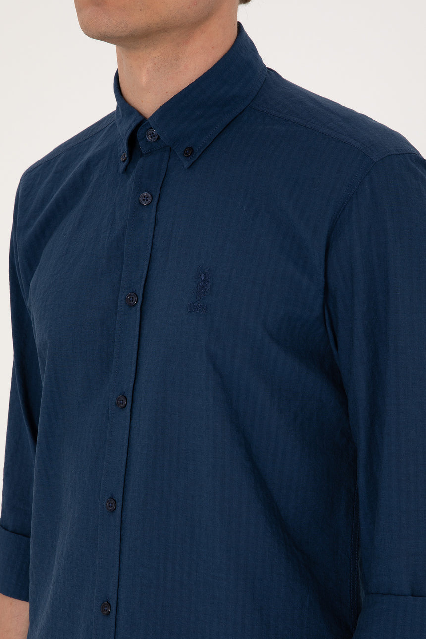 US POLO ASSN ERKEK DOKUMA GÖMLEK 2106694 - Çivit Mavisi