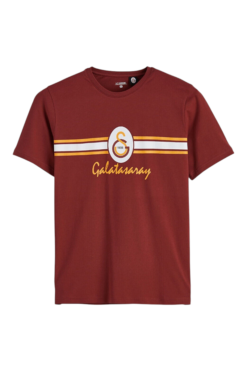 Sporline LC Waikiki kırmızı Galatasaray baskılı kısa kollu erkek pijama üstü, pamuk karışımlı regular kesim