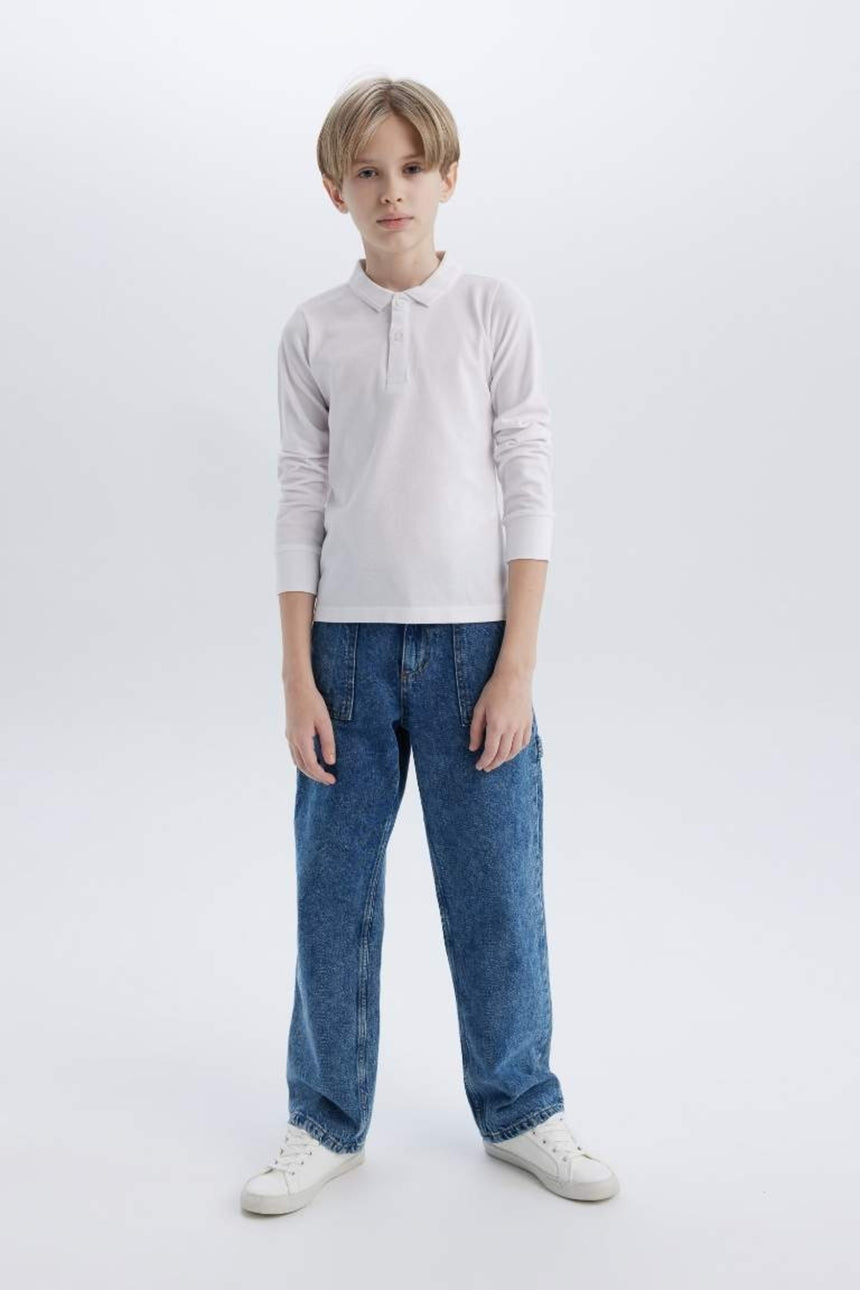 Defacto Çocuk Long Sleeve Polo T-Shirt L0288A6 - Beyaz