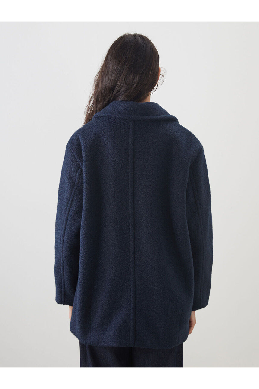LC Waikiki Kadın Oversize Kruvaze Kaban - Koyu Lacivert
