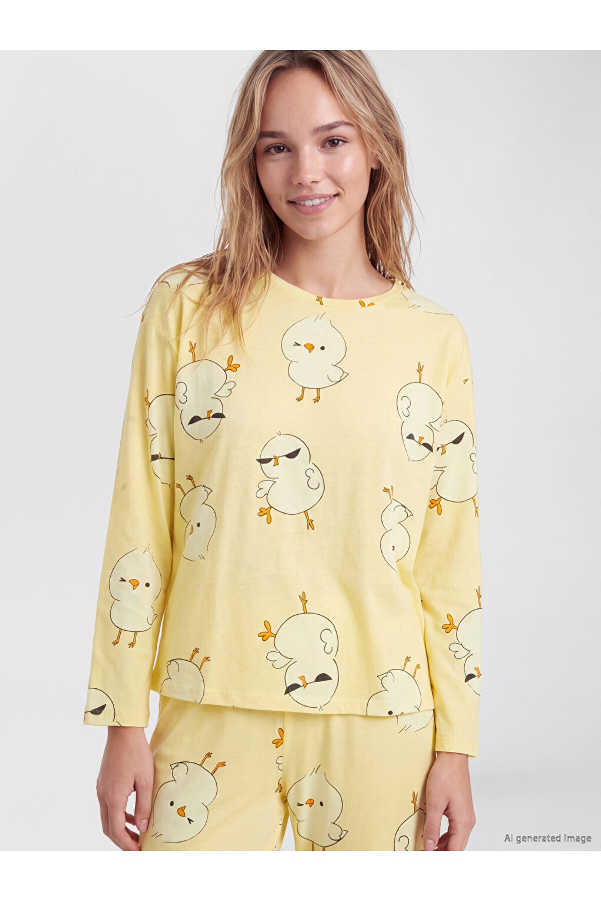 LC Waikiki Kadın Desenli Penye Pijama Takımı W6G851D8 - Açık Sarı