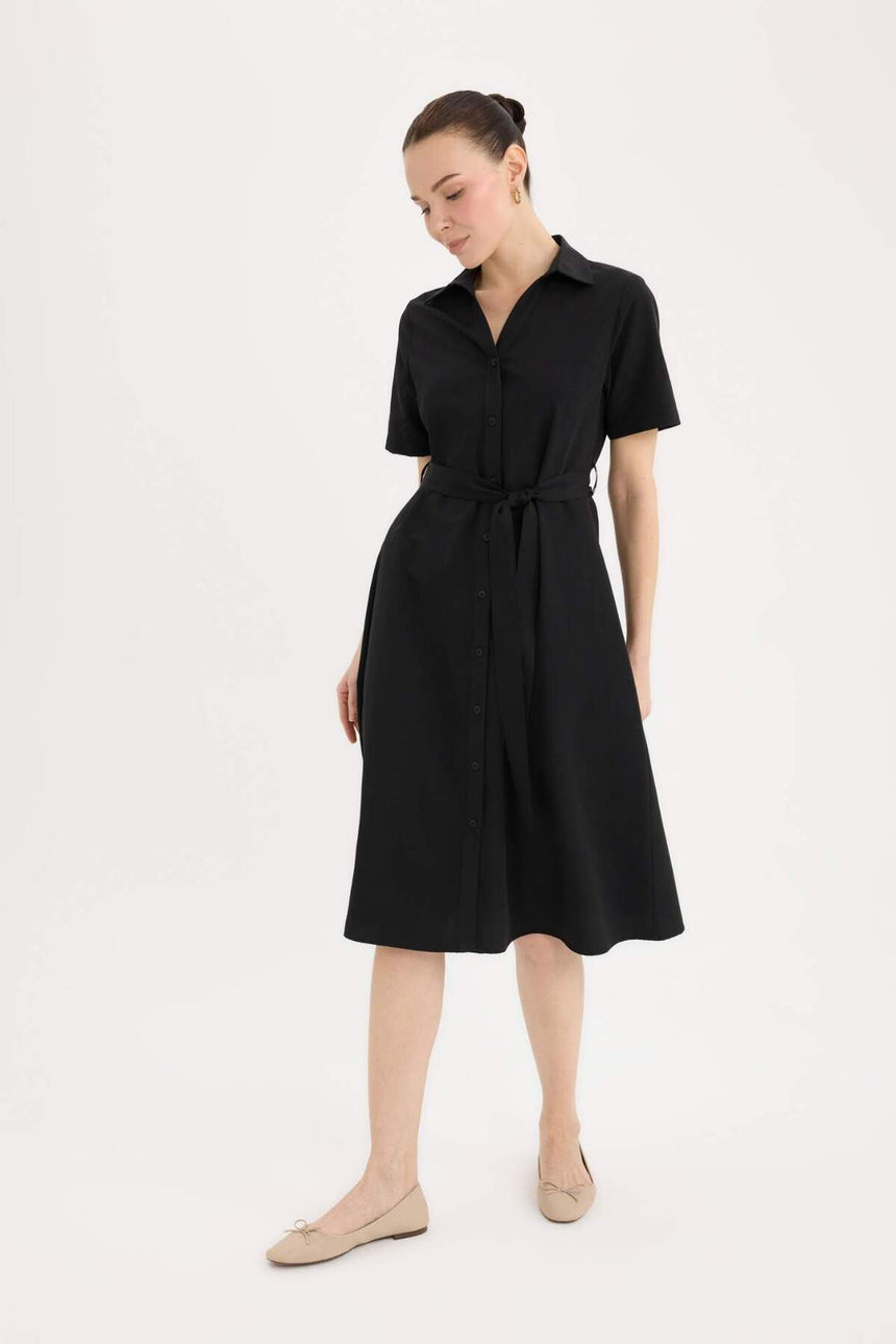 Defacto Kadın Short Sleeve Woven Dress E7114Ax - Siyah