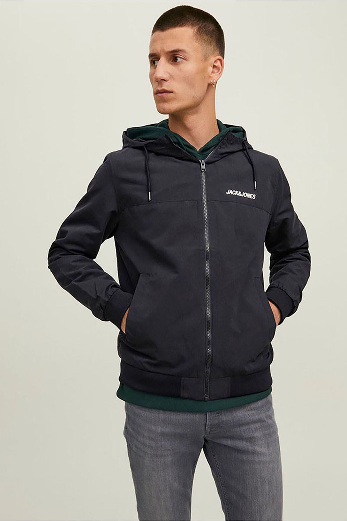 Jack & Jones Rush Erkek Kapüşonlu Bomber Mont 12200208 - Siyah