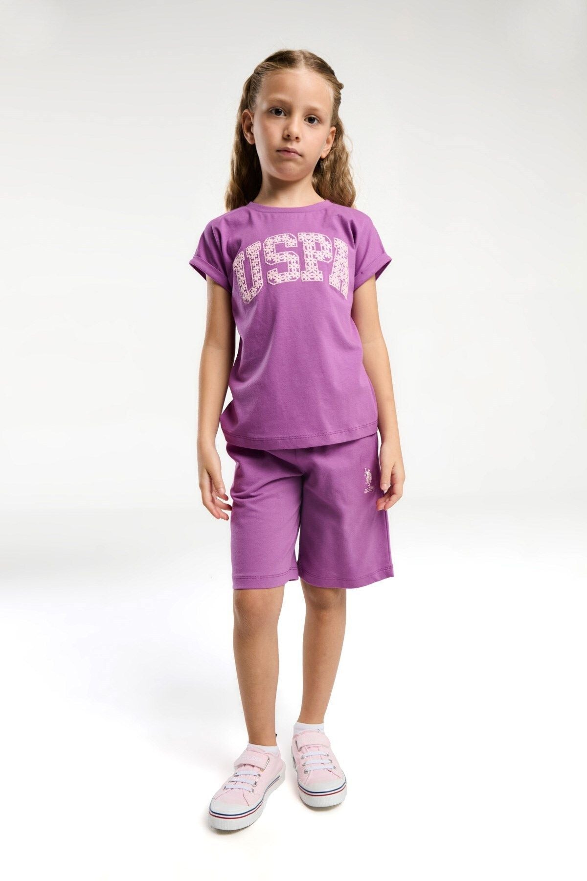 U.S. Polo Assn. Kız Çocuk Bermuda Takım US2086-4 - Mor