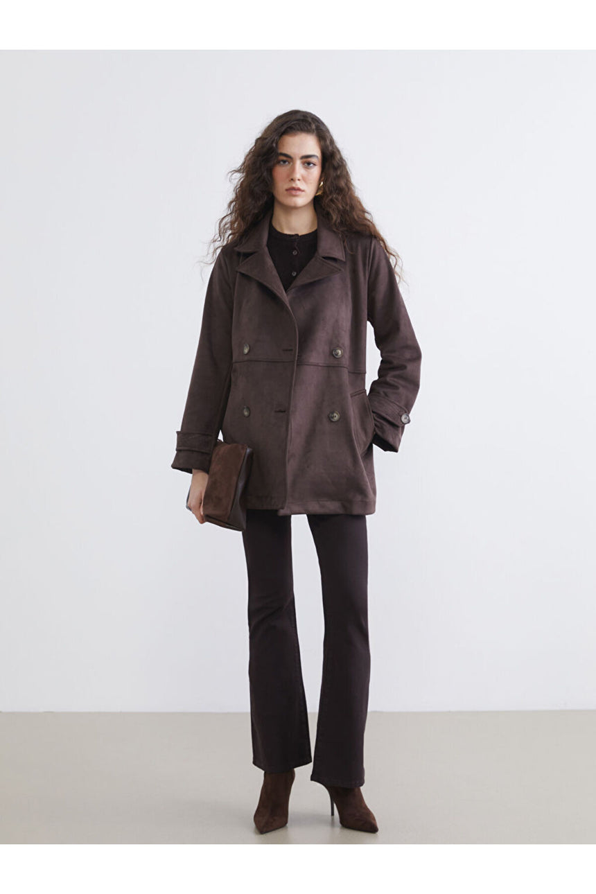 LC Waikiki Kadın Oversize Kruvaze Yaka Trençkot S6KI79B8 - Koyu Kahverengi