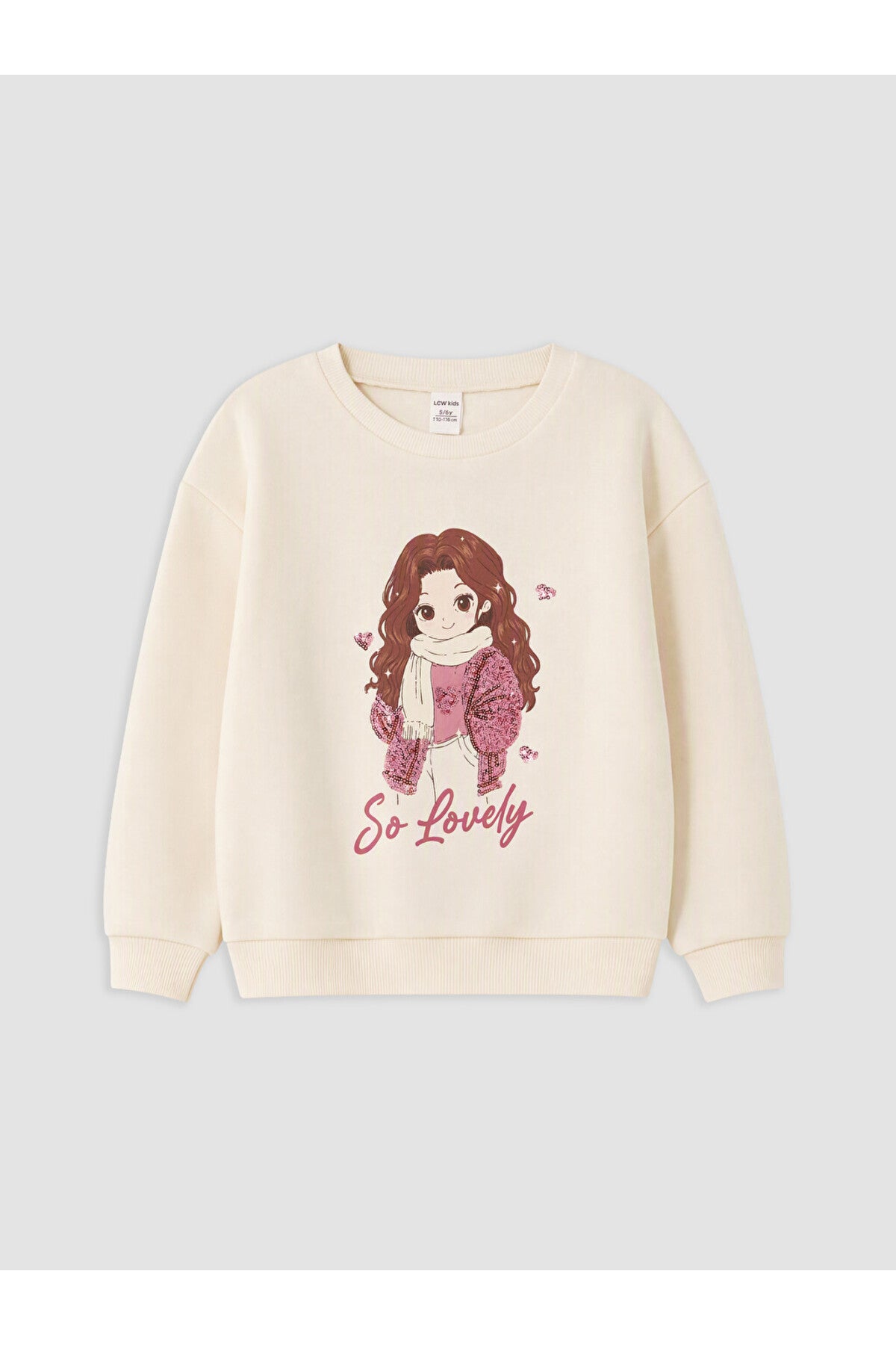 LC Waikiki Kız Çocuk Baskılı Sweatshirt Eşofman Takımı W6EB74D1 - Krem