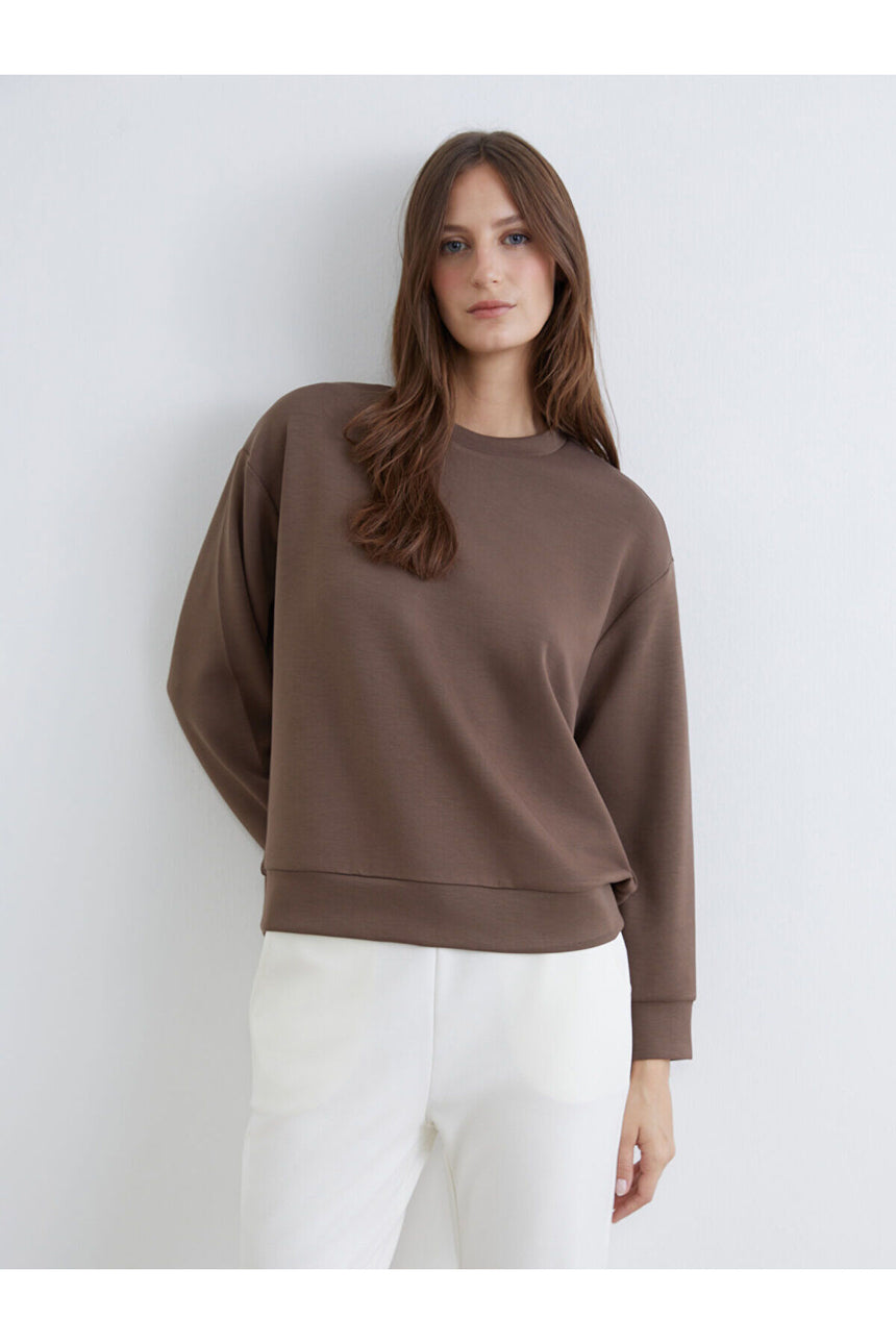 LC Waikiki Kadın Oversize Sweatshirt W5MC59F8 - Açık Kahverengi