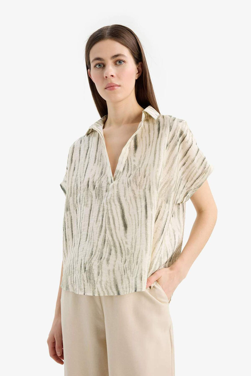 Defacto Kadın Short Sleeve Blouse E7595Ax - Ekru