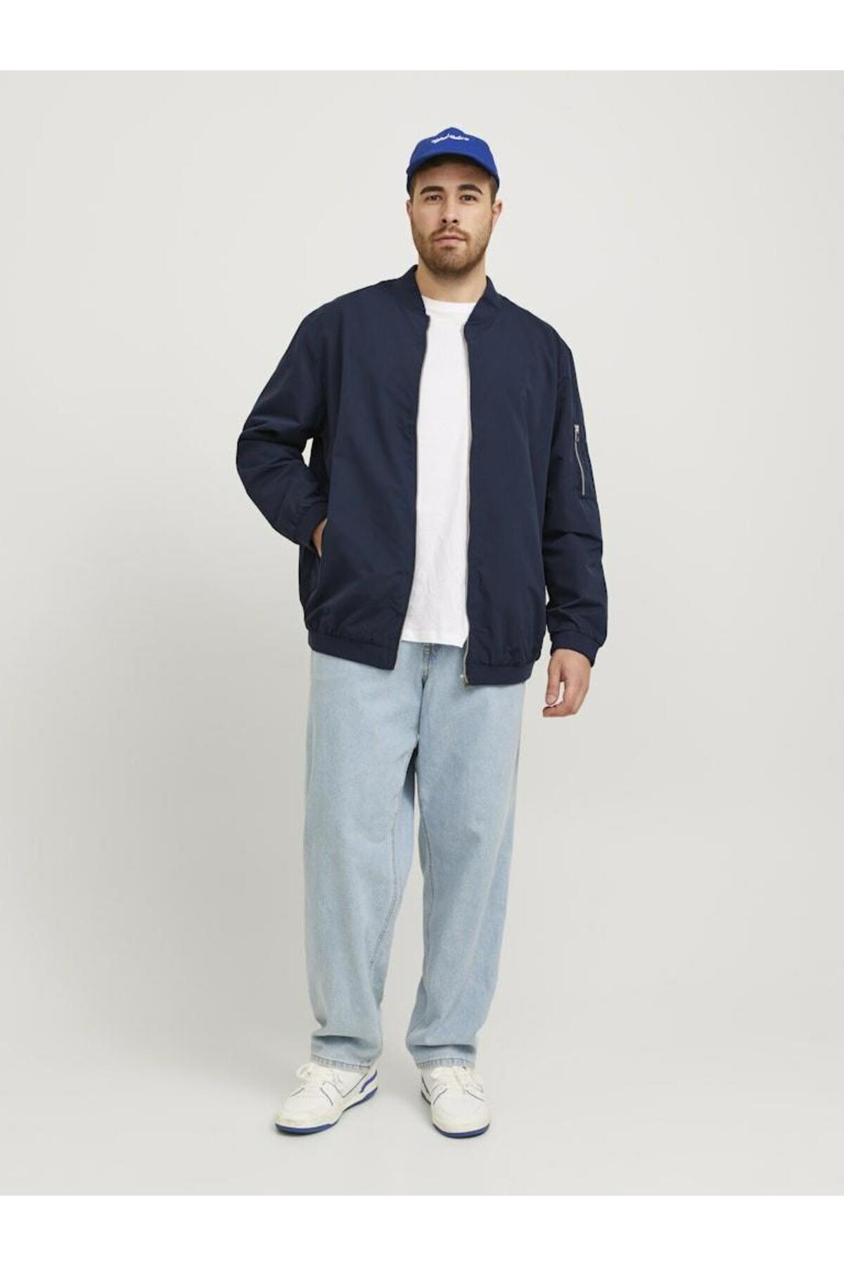 Jack & Jones Rush Erkek Büyük Beden Bomber Mont 12173990 - Koyu Lacivert