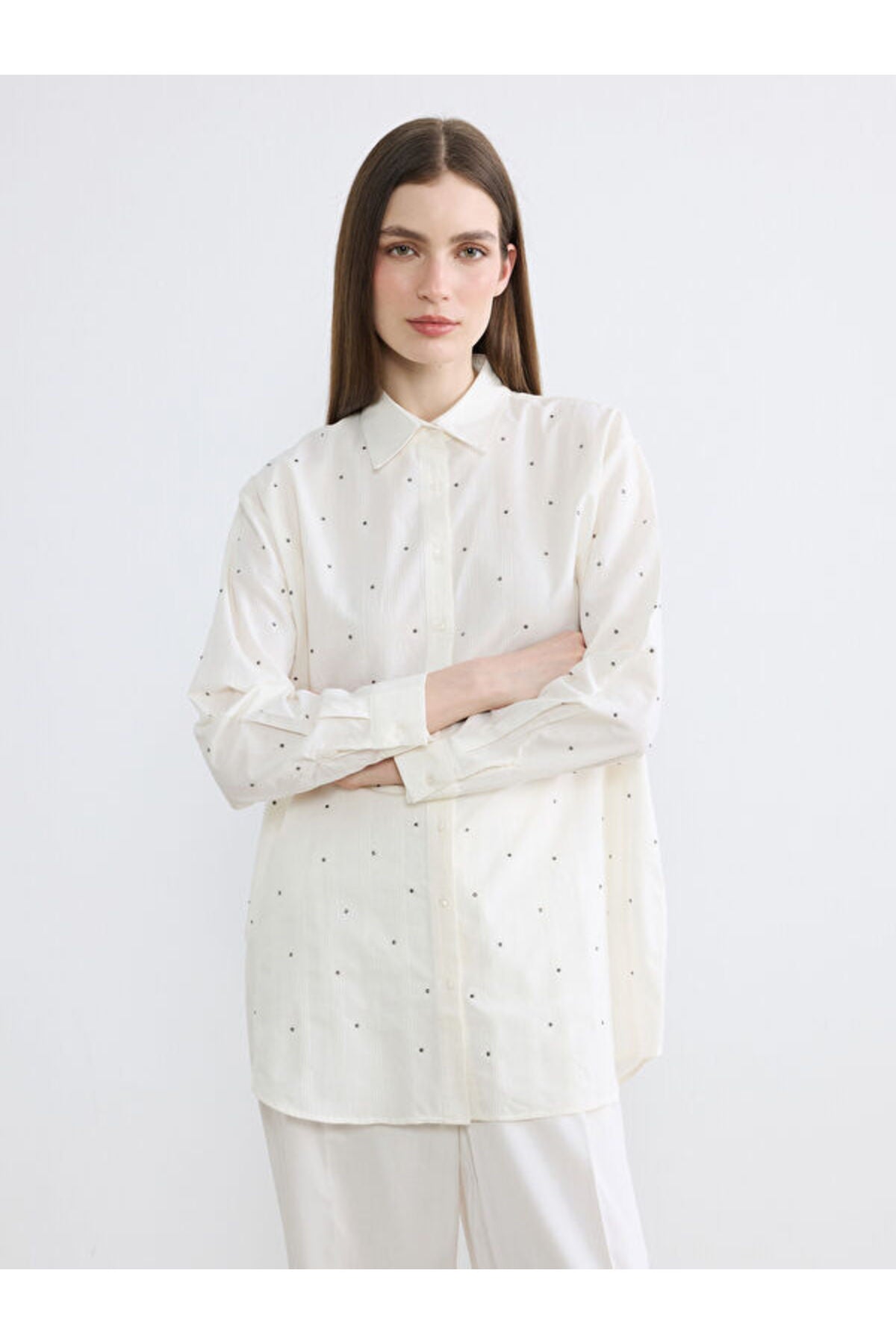 LC Waikiki Kadın Oversize Gömlek S6E731C8 - Ekru