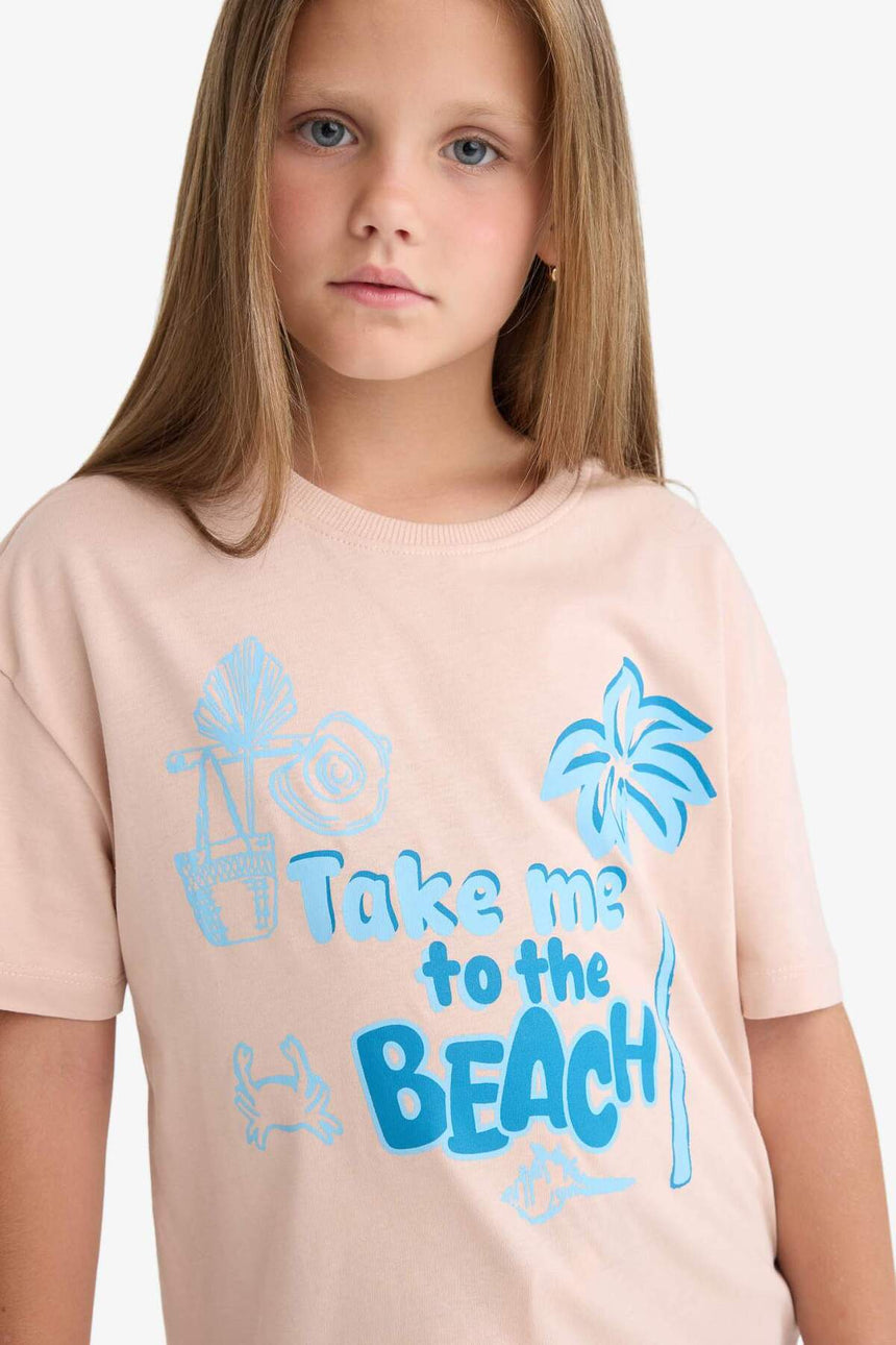 Defacto Çocuk Short Sleeve T-Shirt E0389A8 - Pembe