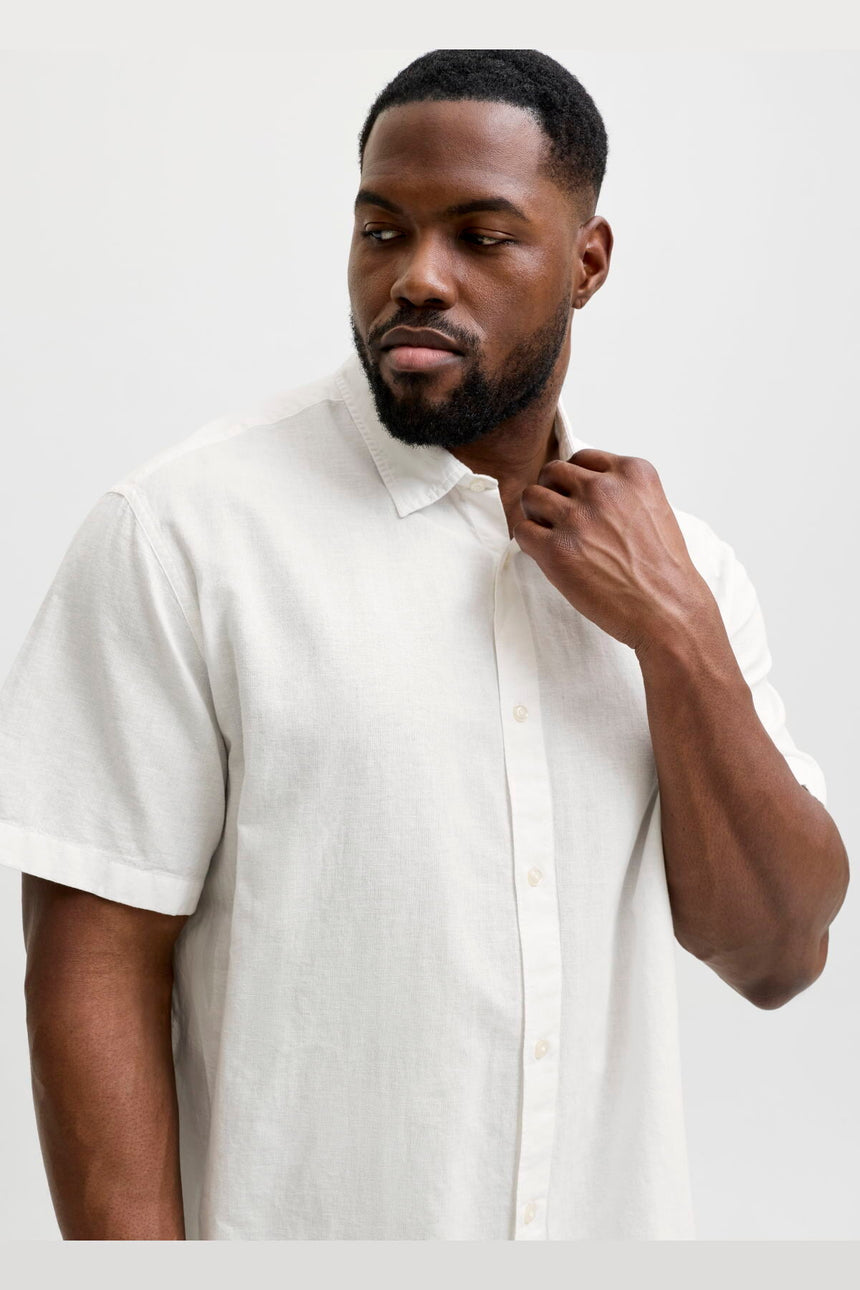 JACK&JONES JJEBREEZE LINEN BLEND SHIRT S/S SN PLS 12294285 - Beyaz