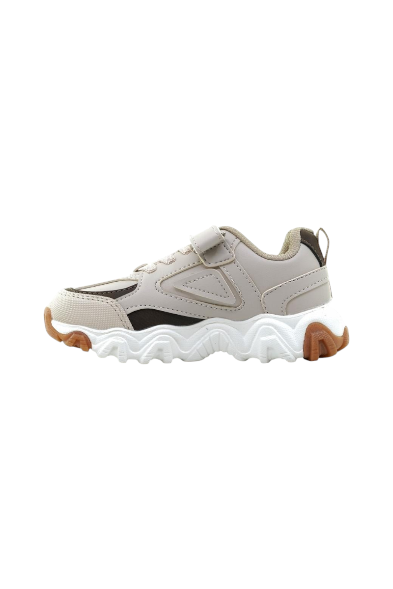 Sporline Vicco bej renkli, suni deri çocuk sneaker ayakkabı, yan profil görünümü