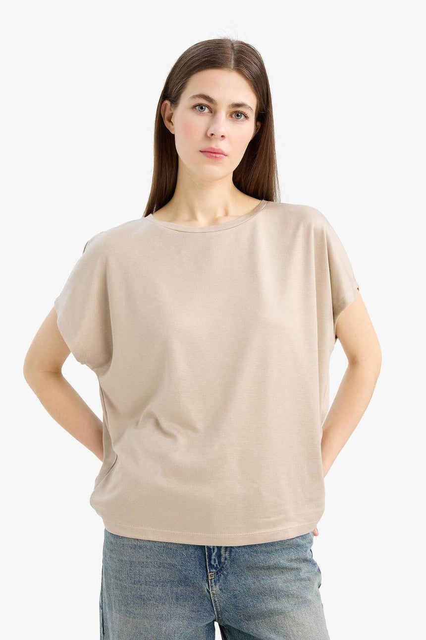 Defacto Kadın Short Sleeve T-Shirt C8807Ax - Açık Kahverengi