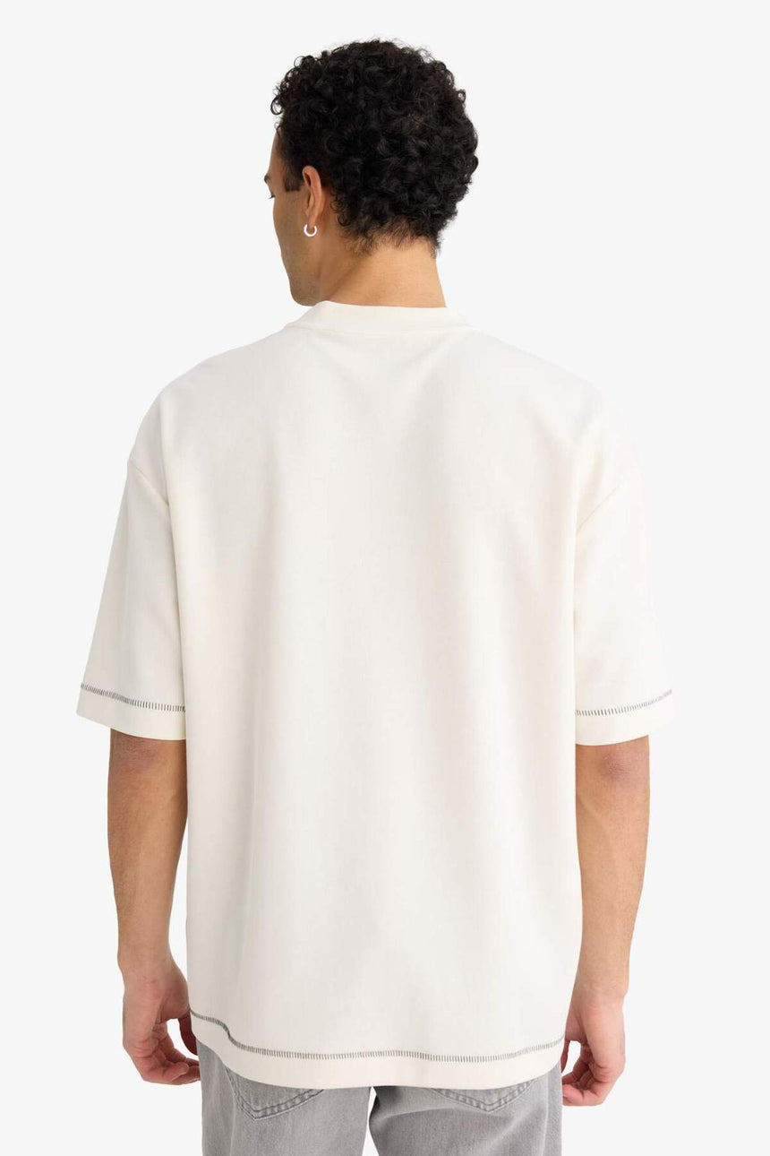 DeFacto C0147AX Erkek T-Shirt - Ekru