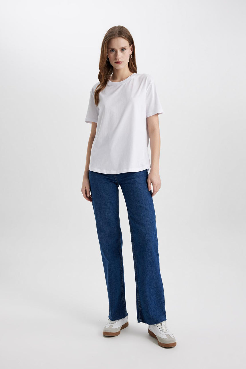 DeFacto W9584AZ Kadın T-Shirt - Mor Beyaz