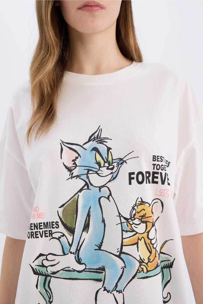 Defacto Kadın Short Sleeve T-Shirt D9130Ax - Kırık Beyaz