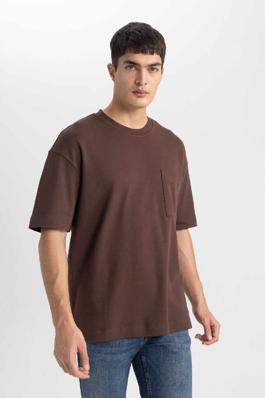 DEFACTO ERKEK T3661AZ T-SHIRT - Kahverengi