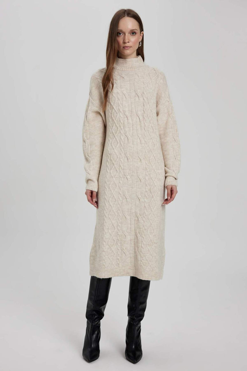 Defacto Kadın Long Sleeve Trico Dress Y2073Az - Ekru