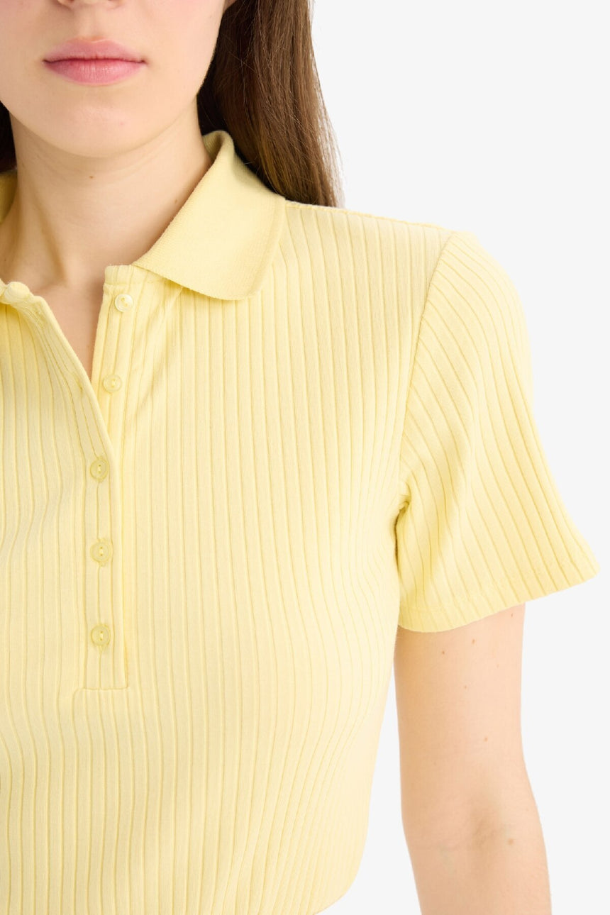 DeFacto E6577AX Kadın Polo Yaka T-Shirt - Açık Sarı