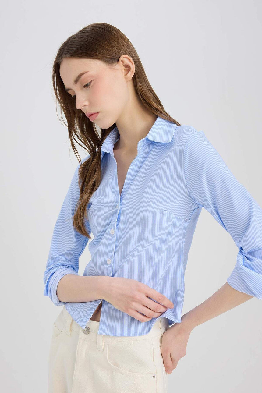 Defacto Kadın Long Sleeve Shirt D4013Ax - Mavi