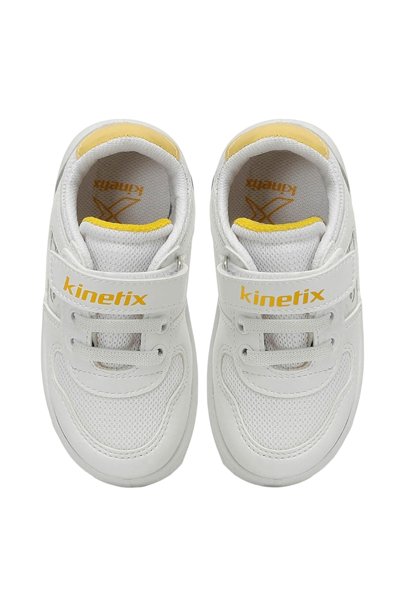 Sporline Kinetix Fermos beyaz ve sarı detaylı suni deri çocuk sneaker ayakkabı üstten görünüm
