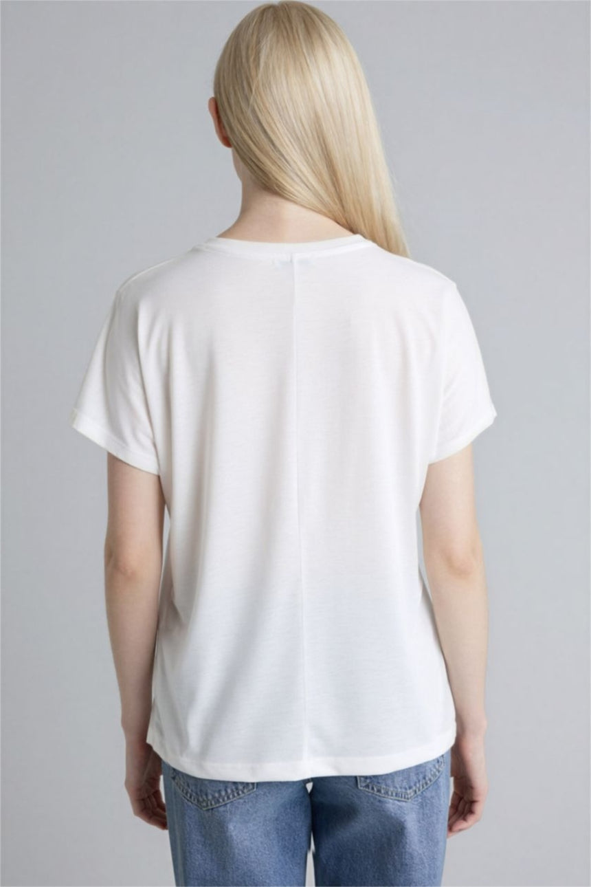 Defacto Kadın Short Sleeve T-Shirt K7701AZ - Ekru
