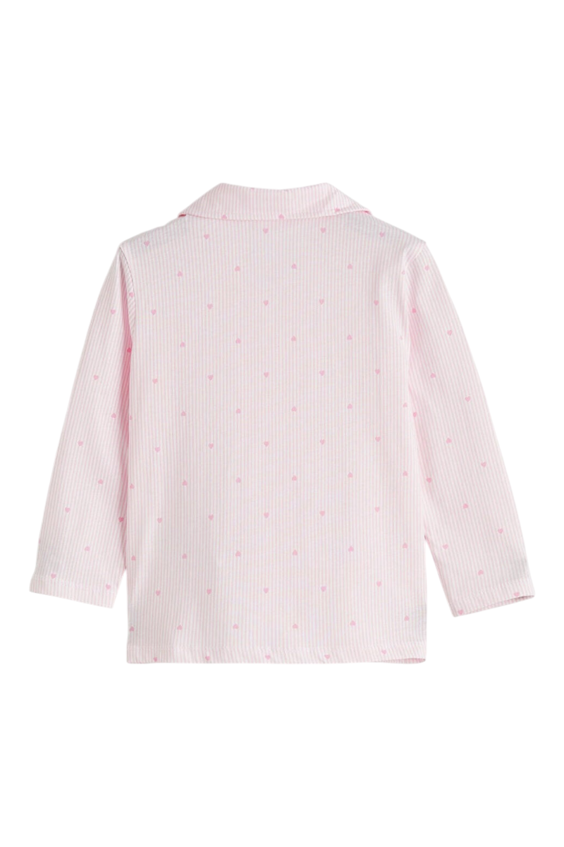 Sporline LC Waikiki pembe renkli, gömlek yakalı ve kalp desenli kız çocuk pijama üstü