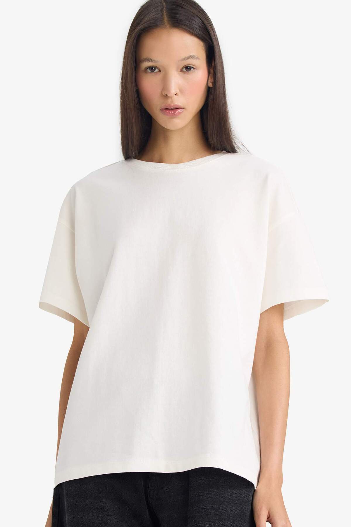 DeFacto Kadın Kısa Kollu T-Shirt E4935AX - Kırık Beyaz