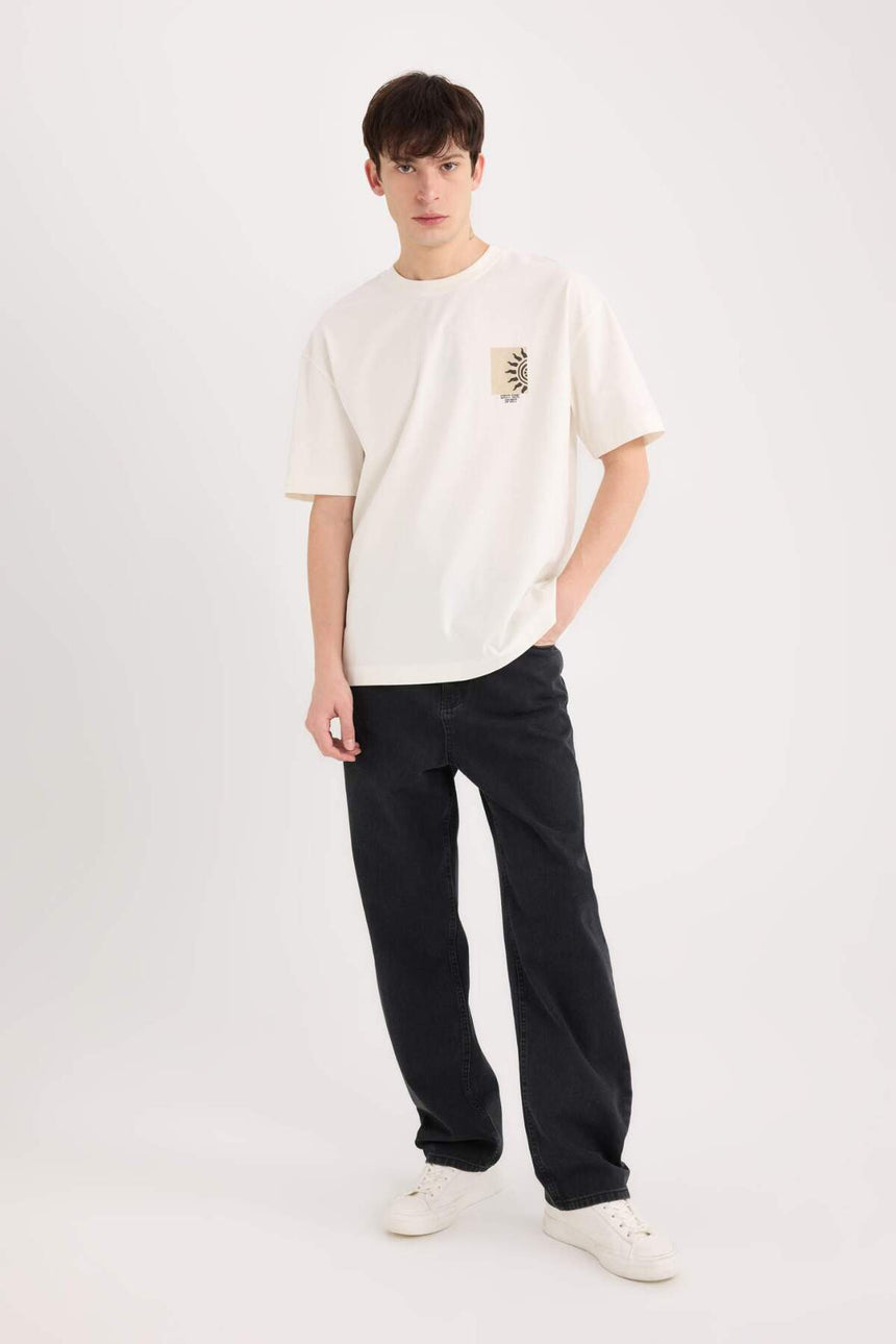 Defacto Erkek T-Shirt B5813Ax - Ekru