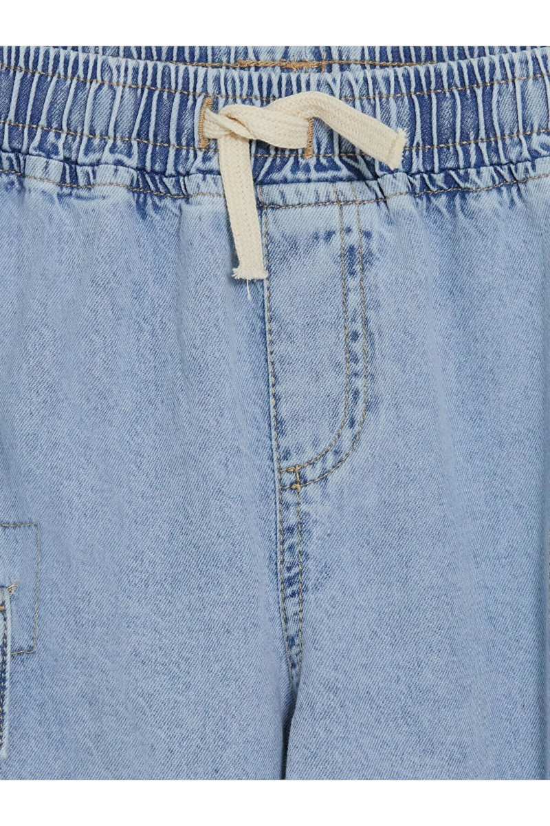 Sporline LC Waikiki çocuk açık çivit mavisi pamuklu denim pantolon, elastik belli ve bağcıklı tasarım