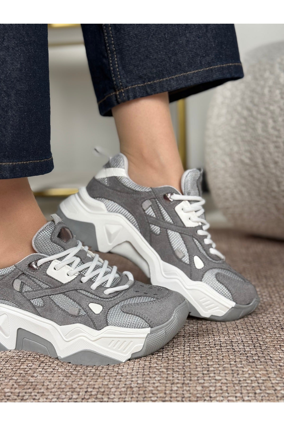 Eysha Noctra Koyu Gri Beyaz Kadın Sneaker