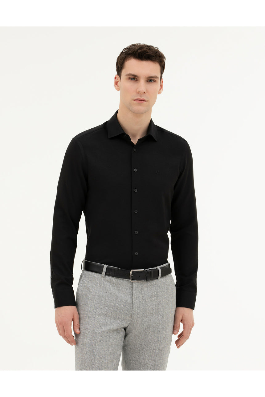 pierre cardin erkek dokuma gömlek 1833420 - Siyah