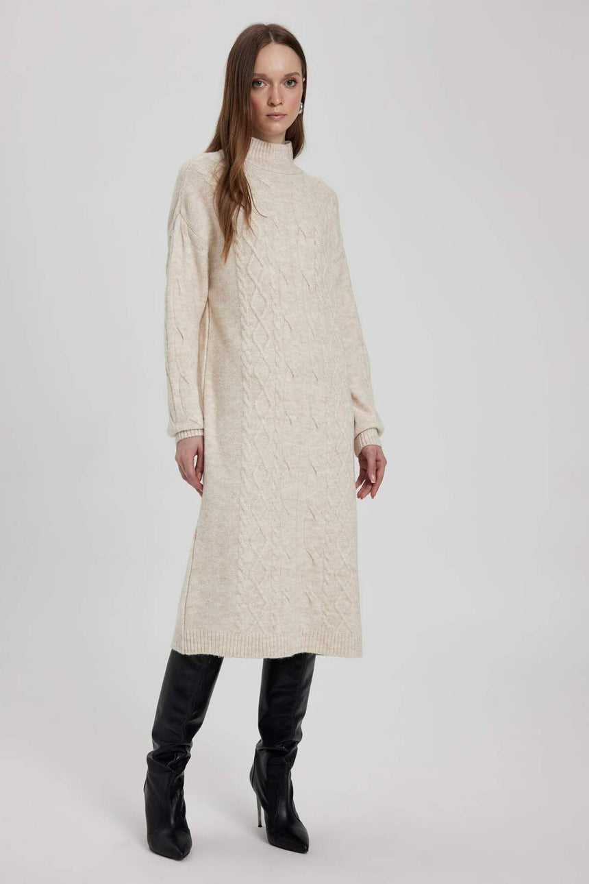 Defacto Kadın Long Sleeve Trico Dress Y2073Az - Ekru