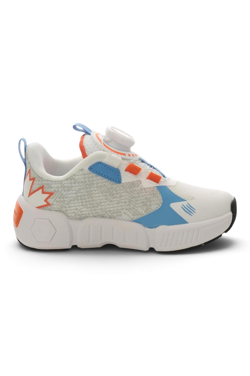 Sporline Lumberjack T-rex beyaz çocuk sneaker, tekstil ve PU karışımlı, bağcıksız disk kapamalı spor ayakkabı