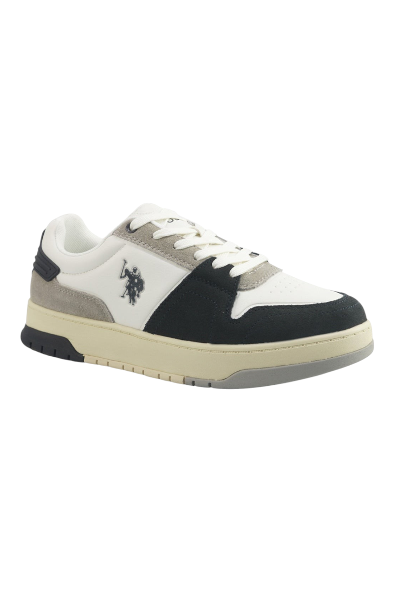 Sporline U.S. Polo Assn. GLB erkek beyaz tekstil sneaker, yan kısımlarında lacivert ve gri detaylı spor ayakkabı.