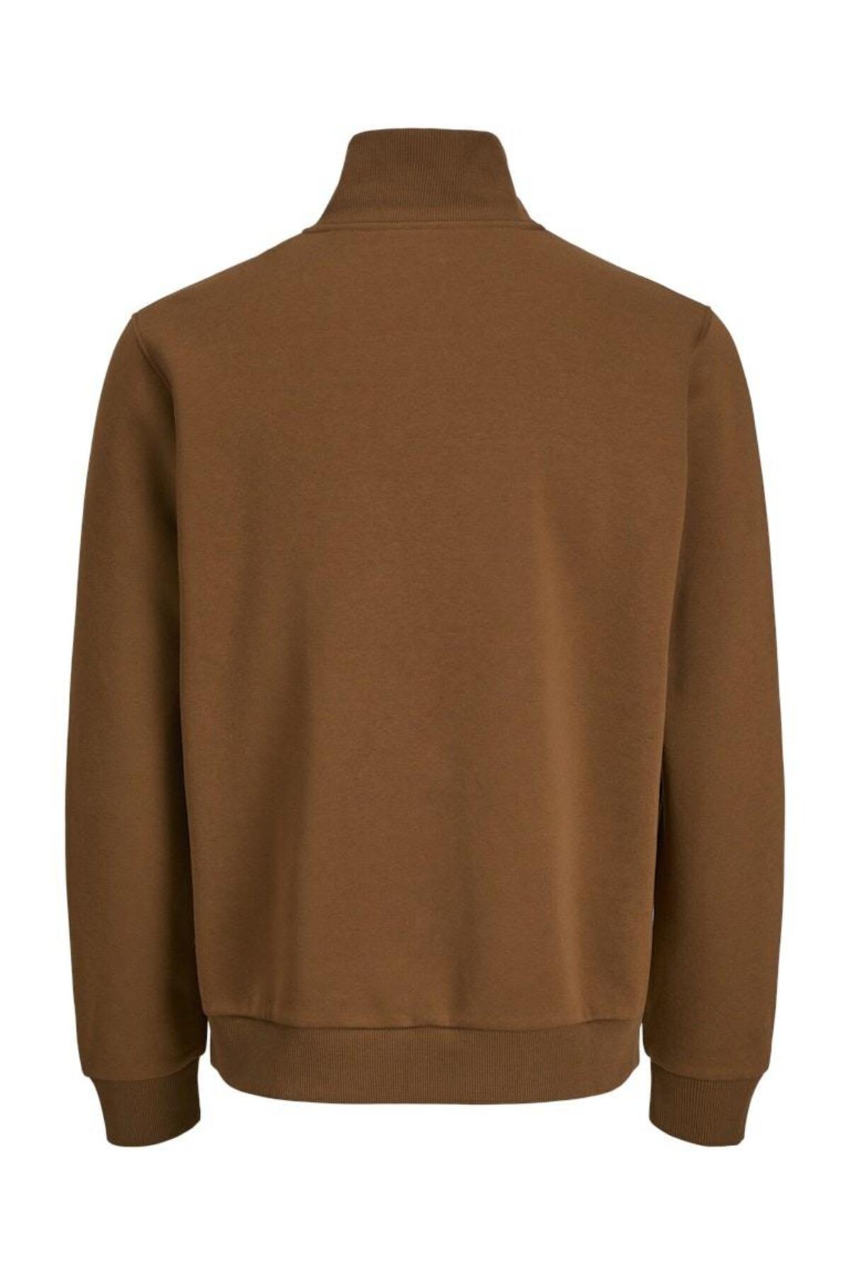 Jack & Jones Bradley Erkek Yarım Fermuarlı Sweatshirt 12250747 - Kahverengi / Turuncu