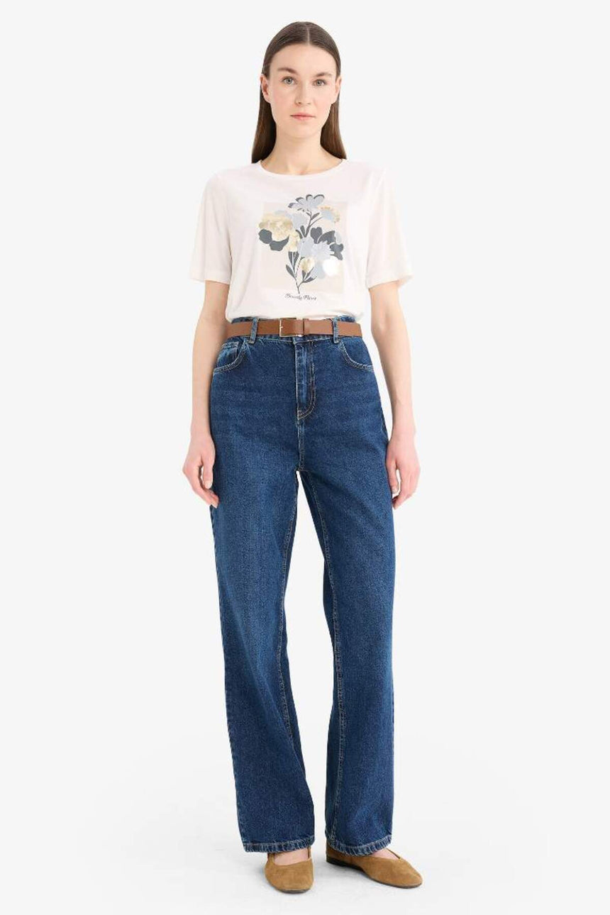 Defacto Kadın Short Sleeve T-Shirt C2121Ax - Ekru