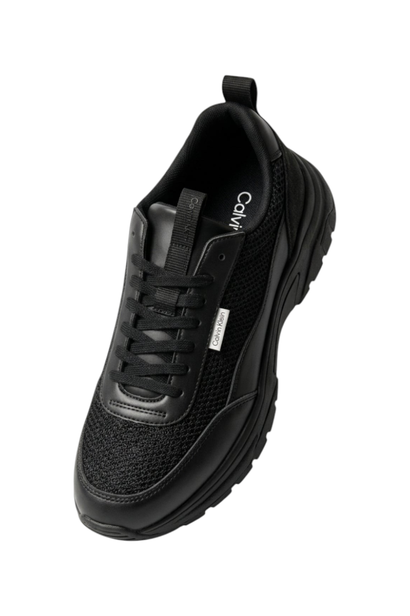 Sporline Calvin Klein siyah polyester erkek sneaker, bağcıklı tasarım ve modern günlük stil