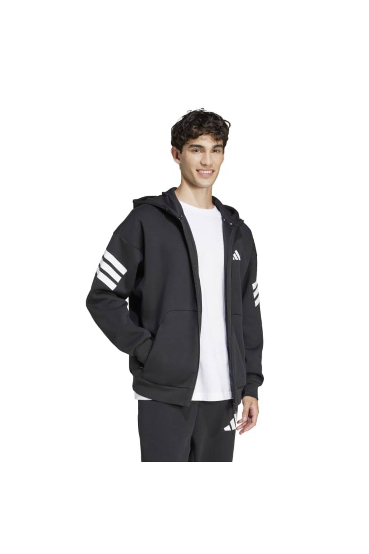 adidas Future Icons 3-Stripes Erkek Kapüşonlu Sweatshirt JD4827 - Siyah