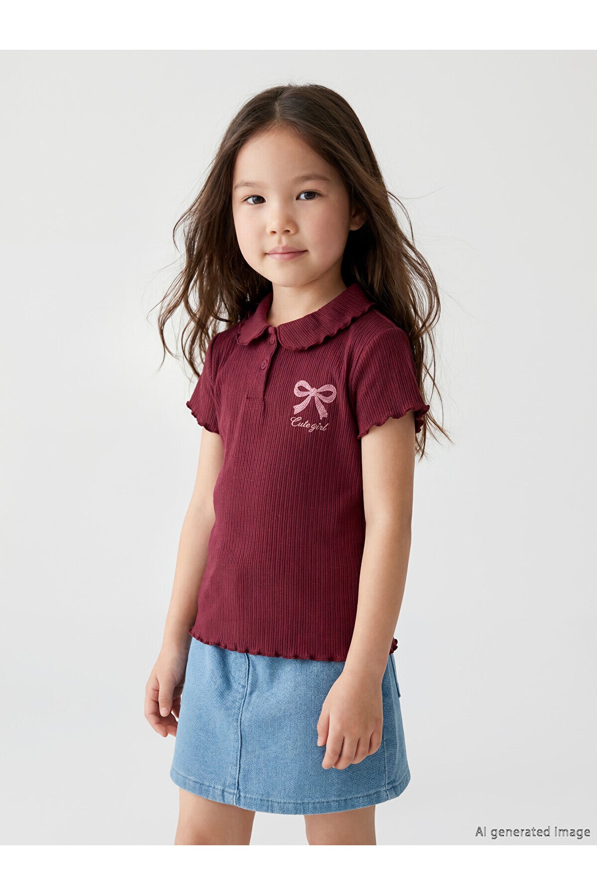 LC Waikiki Kız Çocuk Polo Yaka Fitilli 2'li T-Shirt S6F171B1 - Açık Bordo