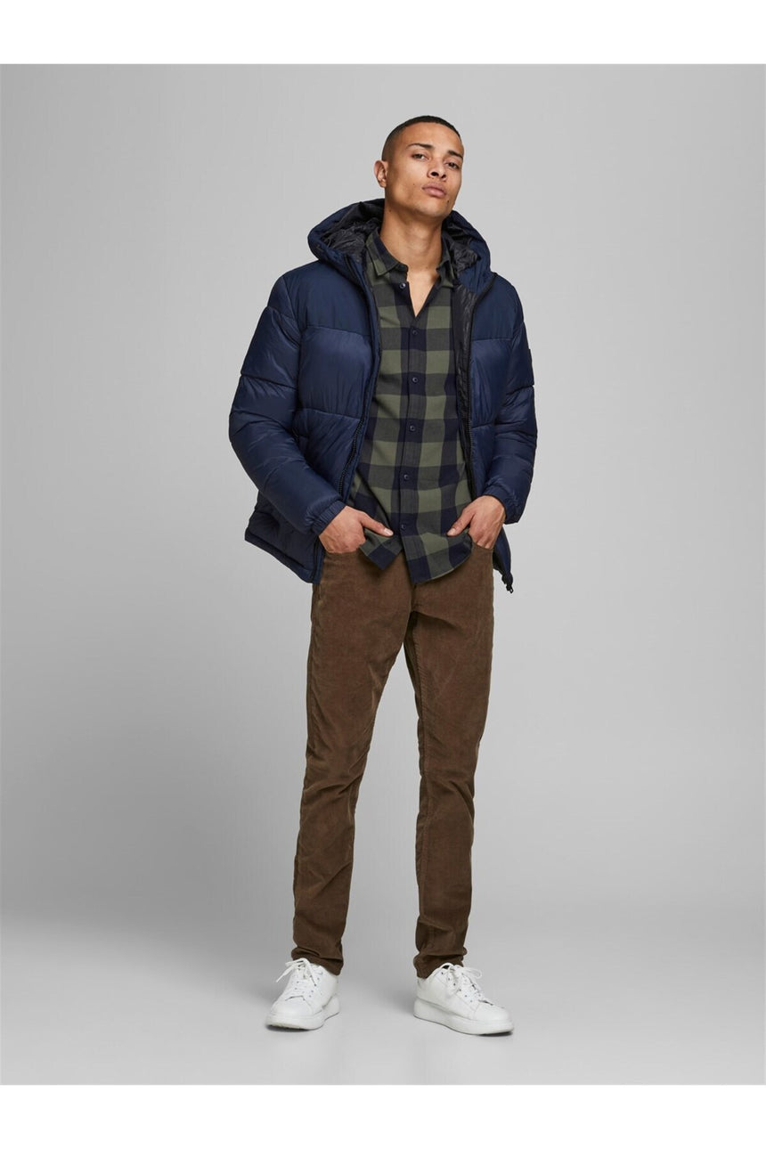 jack&jones jjegıngham twıll shırt l/s noss gömlek 12181602 - Zeytin Yeşili