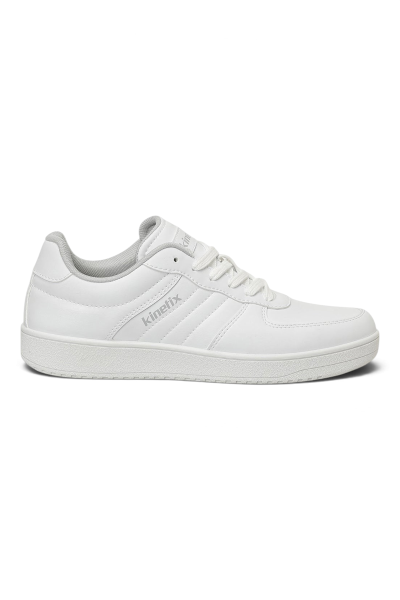 Sporline Kinetix Obert beyaz PU çocuk sneaker, günlük kullanım için şık ve rahat bağcıklı spor ayakkabı tasarımı.