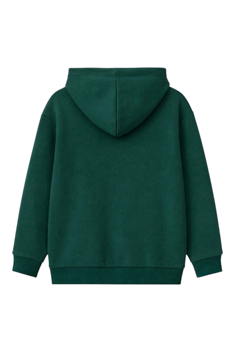 Sporline LC Waikiki koyu yeşil kapüşonlu 3 iplik çocuk sweatshirt arka görünümü