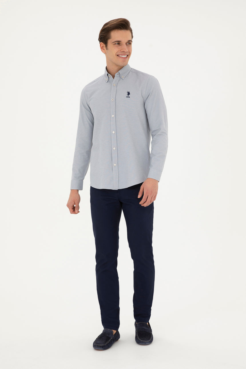 US POLO ASSN ERKEK DOKUMA GÖMLEK 1886621 - Gri/ Bej /Krem