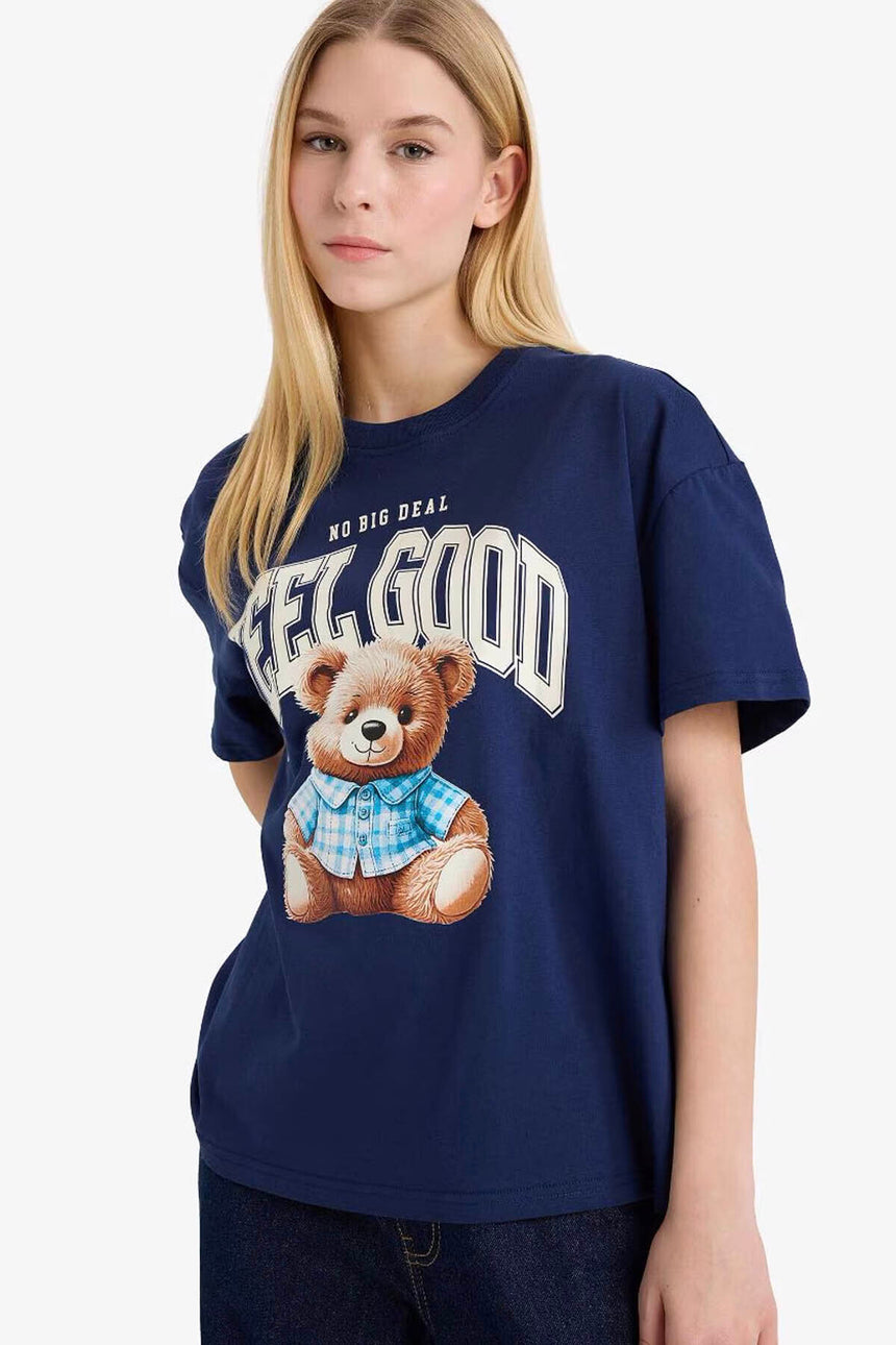DeFacto G2336AX Kadın T-Shirt - Koyu Lacivert