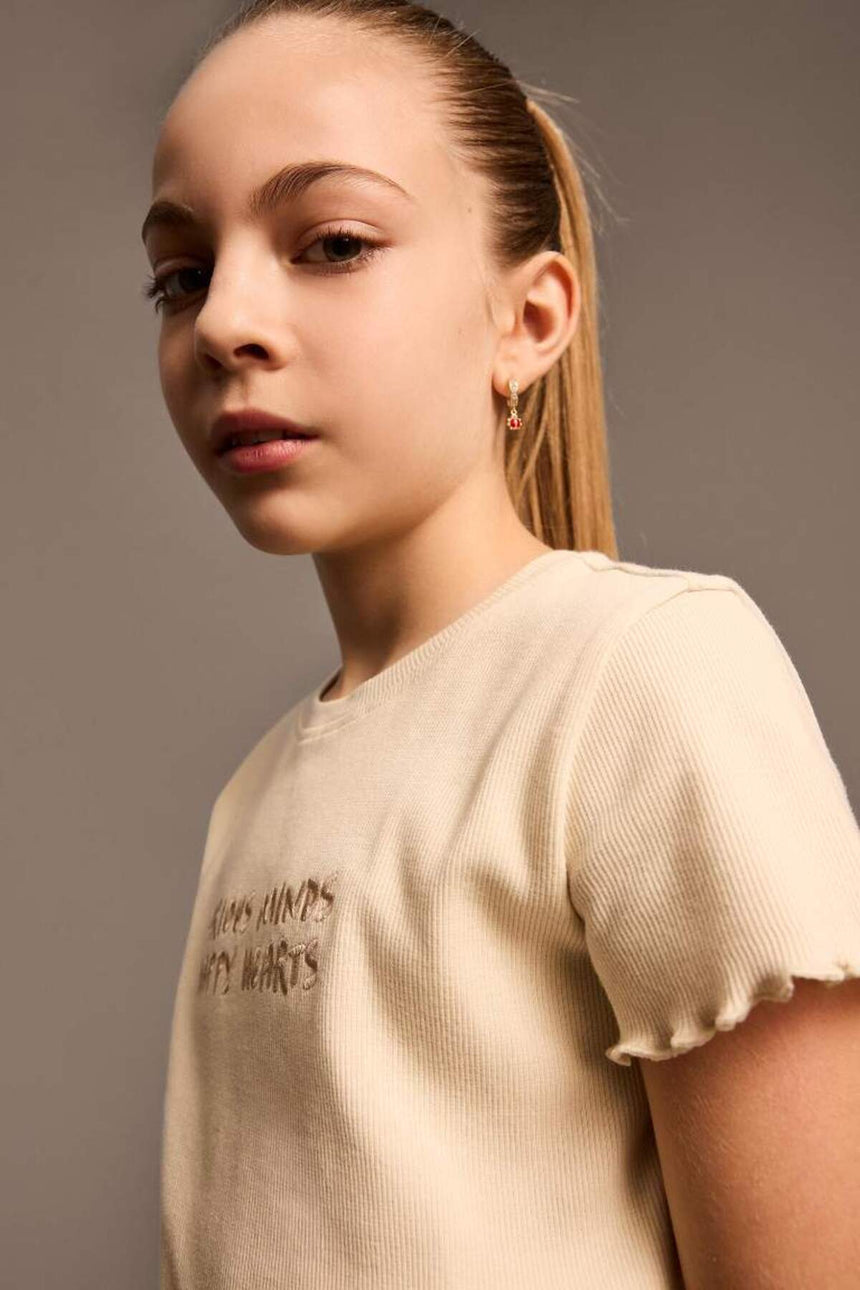 Defacto Çocuk Short Sleeve T-Shirt B6689A8 - Açık Gri/ Bej